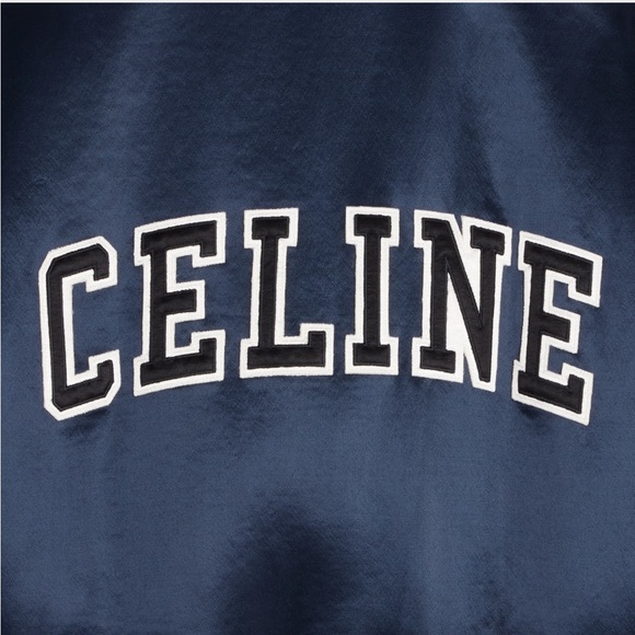 CELINE CROPPED BOMBER JACKET IN THICK SATIN NAVY - Picture 2 of 9